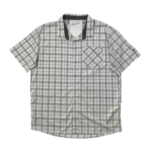 Under Armour Shirt Mens 2XL Fitted White Herb Green High Tide Plaid Fishing - Picture 1 of 10